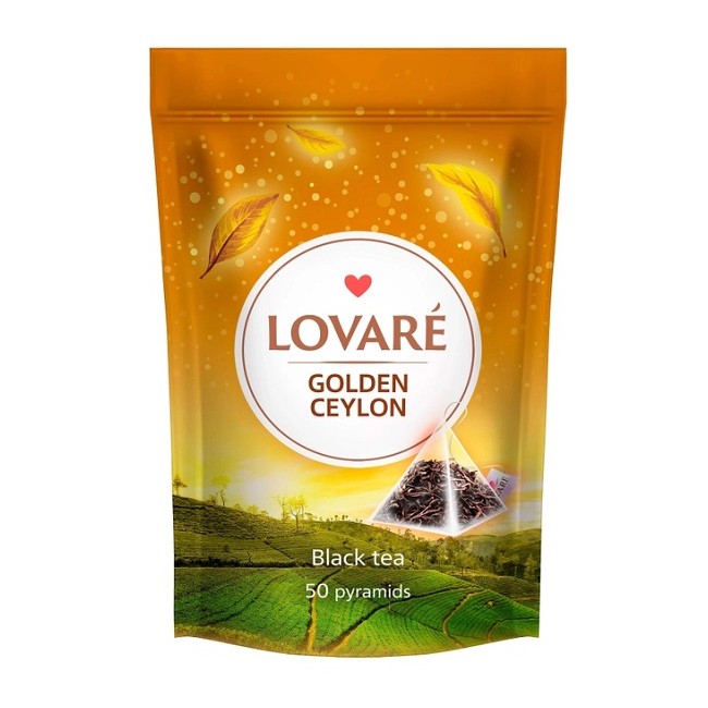 Herbata sypka Golden Ceyen w piramidkach w opakowaniu typu DOYPACK