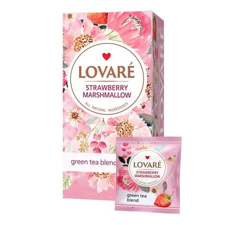 Herbata Lovare "Truskawka Marshmallow" Zielona herbata, 24*1,5 g